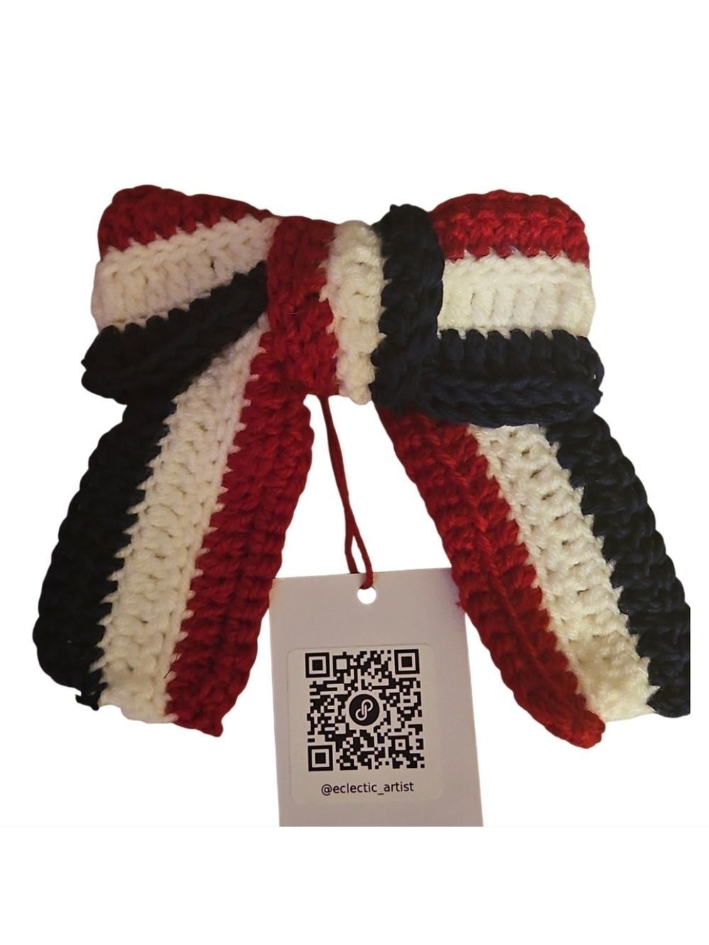 Hand Crafted Patriotic Crochet Bow Handmade Red White Blue Alligator Hair Clip - Picture 4 of 17